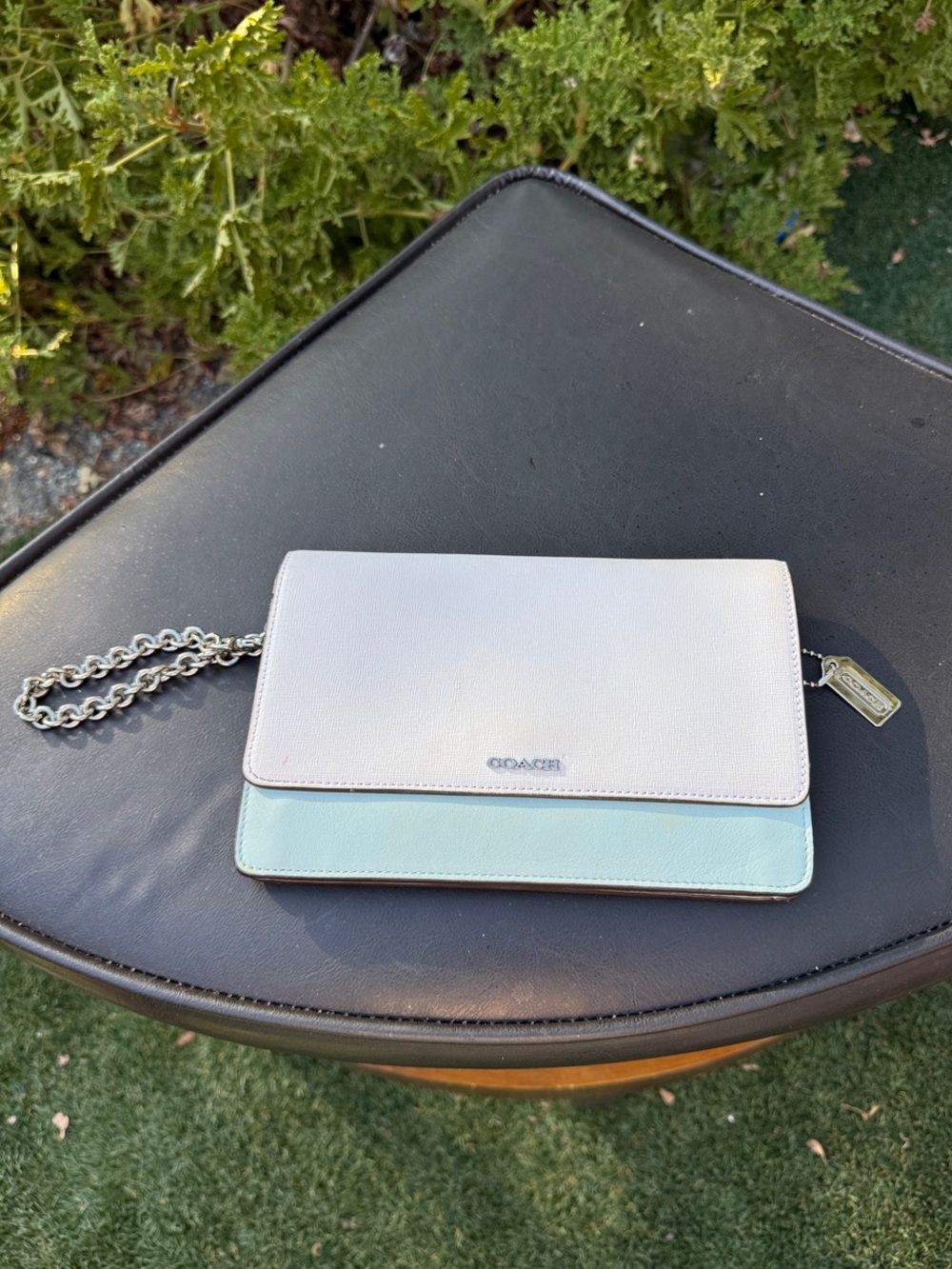 Coach Saffiano Colorblock Mixed Leather Shoulder Chain Bag